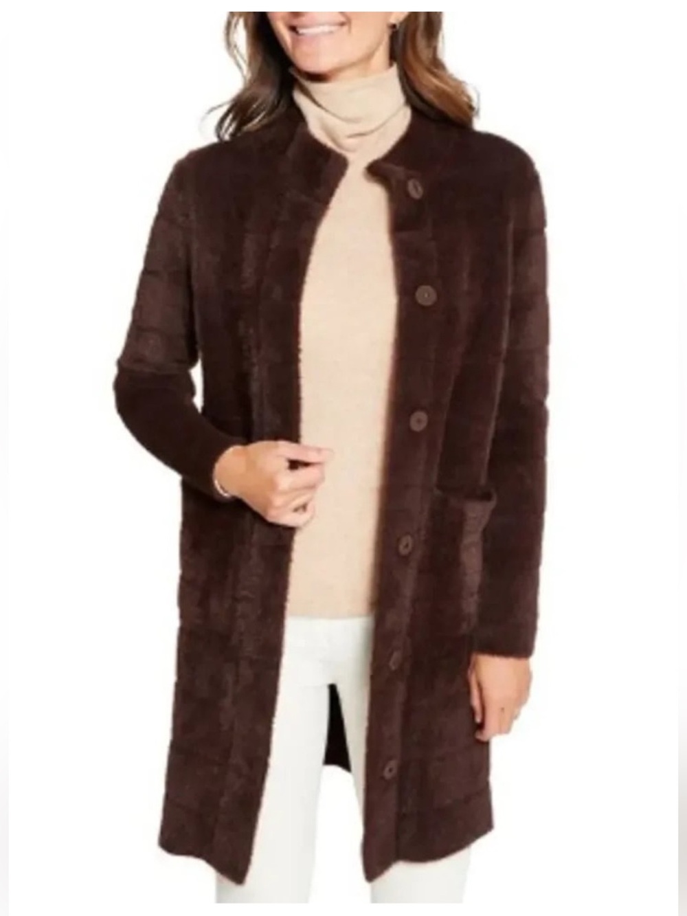 J. McLaughlin Tripp Chocolate Brown Car Coat Sweater with Snap Closure Small